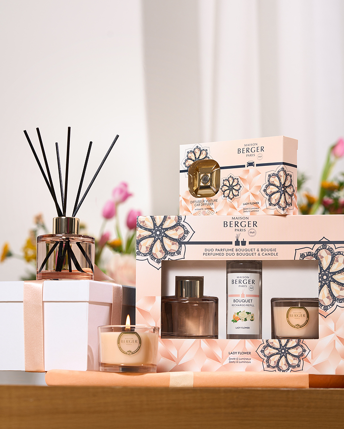 Eternity Duo Mini Set Diffuseur de Parfum et Bougie, parfum Lady Flower, Set 3 pièces