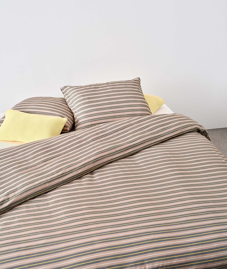 Faas Parure de Lit, 260 x 220 cm, marron-jaune, avec 2 taies d'oreiller 60 x 70 cm