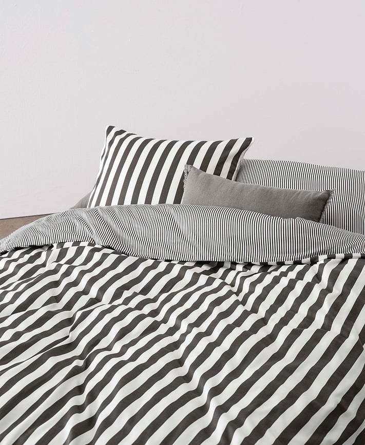 Juego de Funda Nórdica Classic Stripe, 135 x 200 cm, antracita y blanco, cierre de cremallera, con funda de almohada 80 x 80 cm
