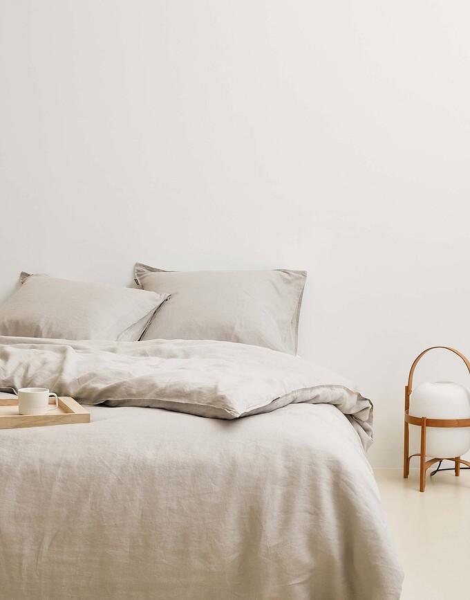 Funda Nórdica de lino Valka, 200 x 200 cm, beige, con 2 fundas de almohada 80 x 80 cm