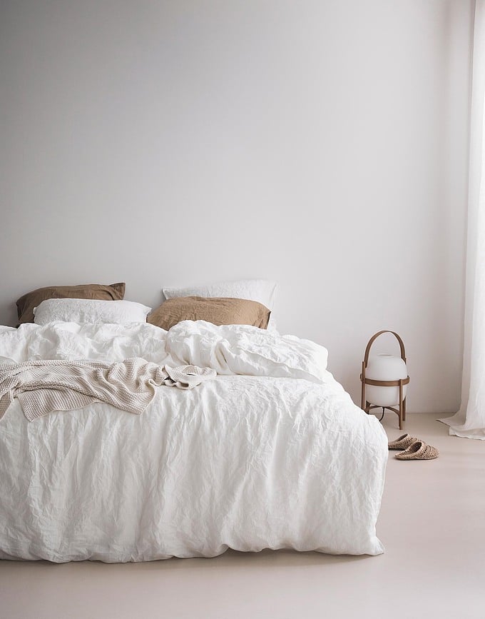 Juego de Cama de lino Valka, 135 x 200 cm, blanco, con funda de almohada 80 x 80 cm