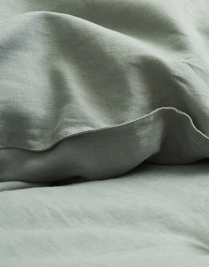 Juego de Cama de lino Valka, 135 x 200 cm, color pistacho, con funda de almohada 80 x 80 cm