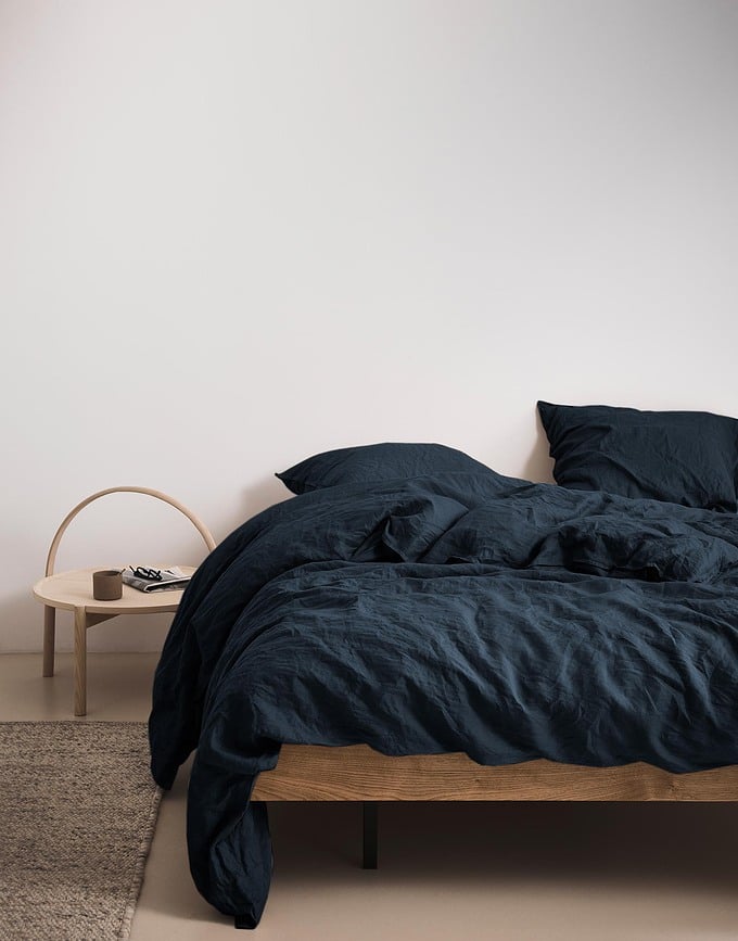 Juego de Cama de lino Valka, 200 x 200 cm, índigo, con 2 fundas de almohada 80 x 80 cm