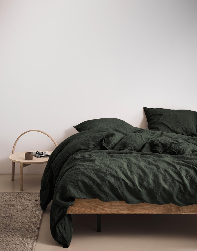 Juego de Funda Nórdica de lino Valka, 135 x 200 cm, verde oscuro, con funda de almohada 80 x 80 cm