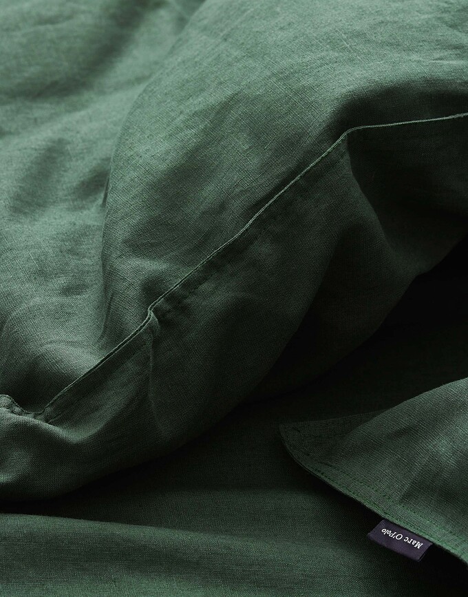 Juego de Funda Nórdica de lino Valka, 135 x 200 cm, verde oscuro, con funda de almohada 80 x 80 cm