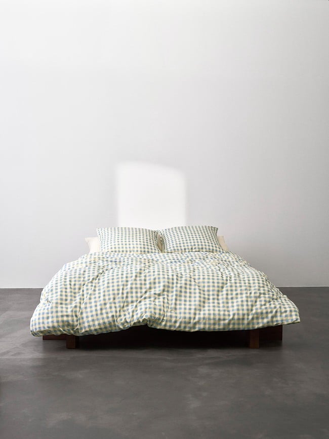 Funda Nórdica Gyda a cuadros, 140 x 220 cm, verde y azul, con funda de almohada 60 x 70 cm, cierre de solapa