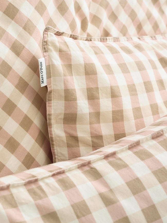 Juego de Funda Nórdica a cuadros Gyda, 260 x 220 cm, beige y rosa, cierre de solapa, 2 fundas de almohada 60 x 70 cm