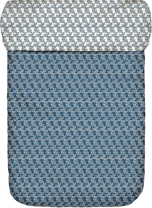 Funda Nórdica Monogram, 160 x 200 cm, azul, con cierre de cremallera