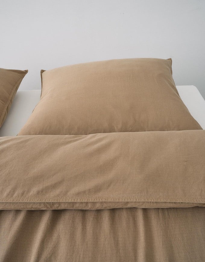 Juego de Funda Nórdica Senja, 200 x 200 cm, marrón claro, 2 fundas de almohada 80 x 80 cm