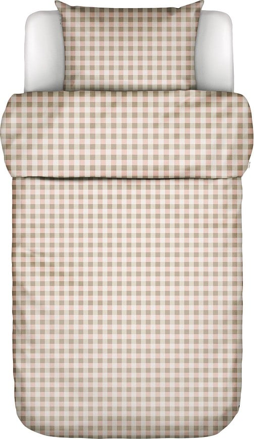 Gyda Bettwäsche 140 x 220 cm kariert beige-rosa mit Kissenbezug 60 x 70 cm Klappenende