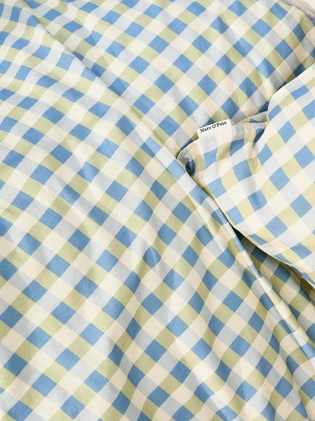 Gyda Posteljnina s karo vzorcem, 240 x 220 cm, zeleno-modra, 2 prevleki za vzglavnik 60 x 70 cm, zapiranje na preklop