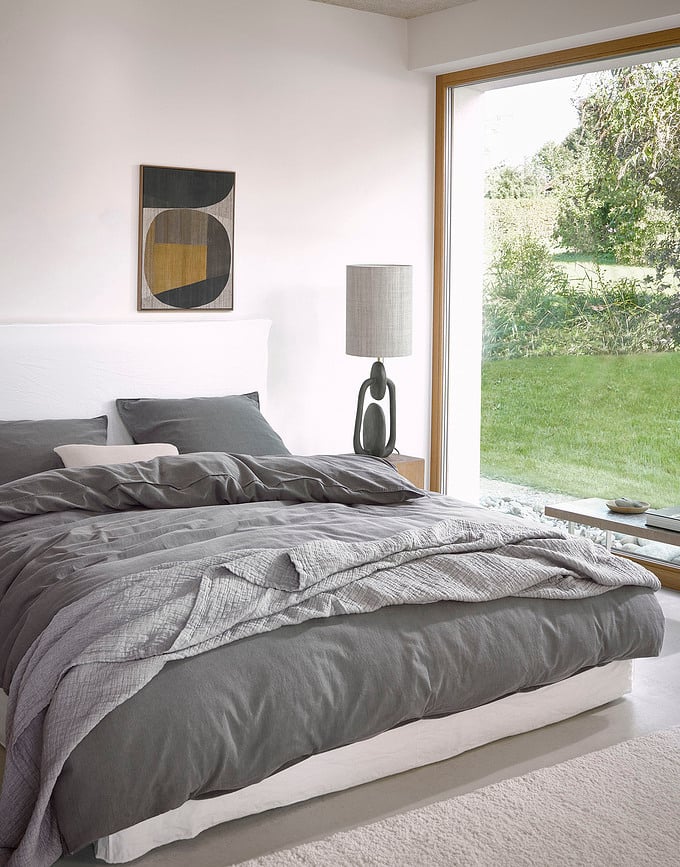 Funda Nórdica Senja, 260 x 220 cm, gris, con 2 fundas de almohada 60 x 70 cm