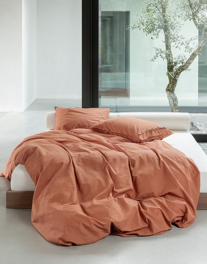 Funda Nórdica Senja, 200 x 200 cm, marrón, con 2 fundas de almohada 80 x 80 cm