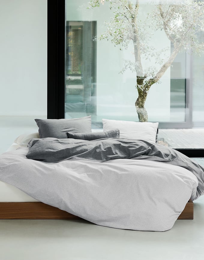 Juego de Funda Nórdica Skei, 200 x 200 cm, negra, con 2 fundas de almohada 80 x 80 cm