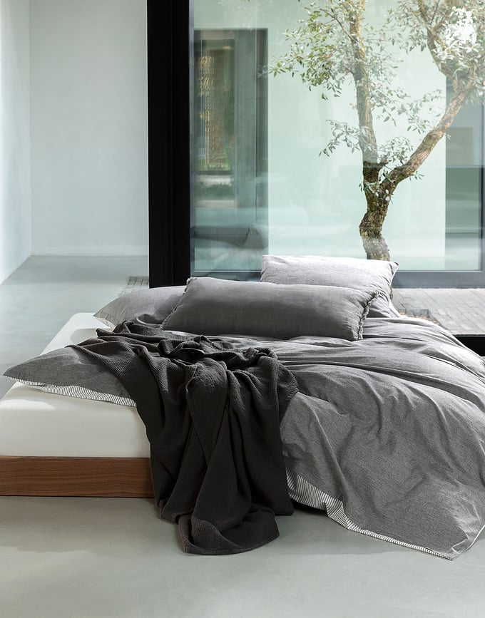 Juego de Funda Nórdica Skei, 200 x 200 cm, negra, con 2 fundas de almohada 80 x 80 cm