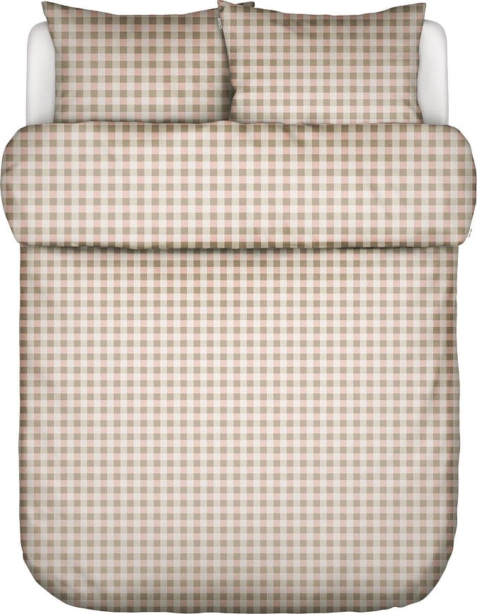 Juego de Funda Nórdica a cuadros Gyda, 260 x 220 cm, beige y rosa, cierre de solapa, 2 fundas de almohada 60 x 70 cm