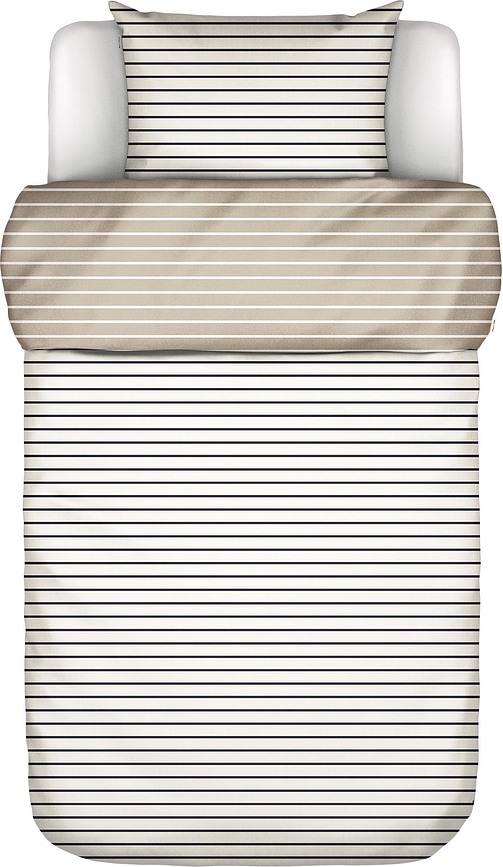 Juego de Funda Nórdica Thyra, 140 x 220 cm, beige y negro, con funda de almohada 60 x 70 cm, cierre de solapa