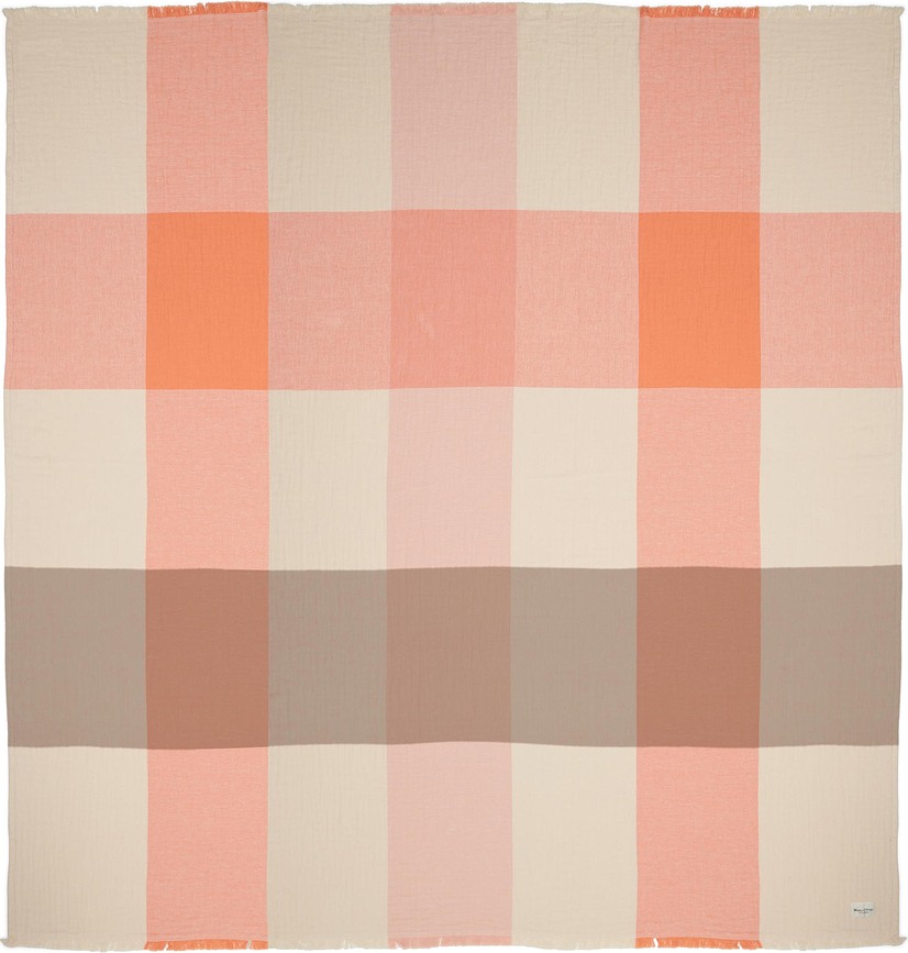 Manta a cuadros Erlend, 200 x 200 cm, beige y naranja