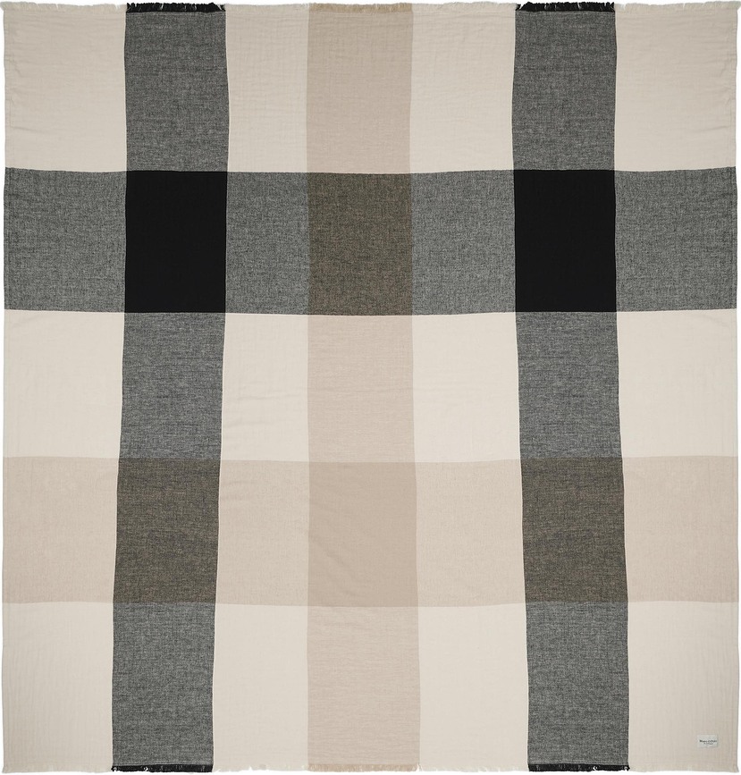 Manta a cuadros Erlend, 200 x 200 cm, beige y naranja