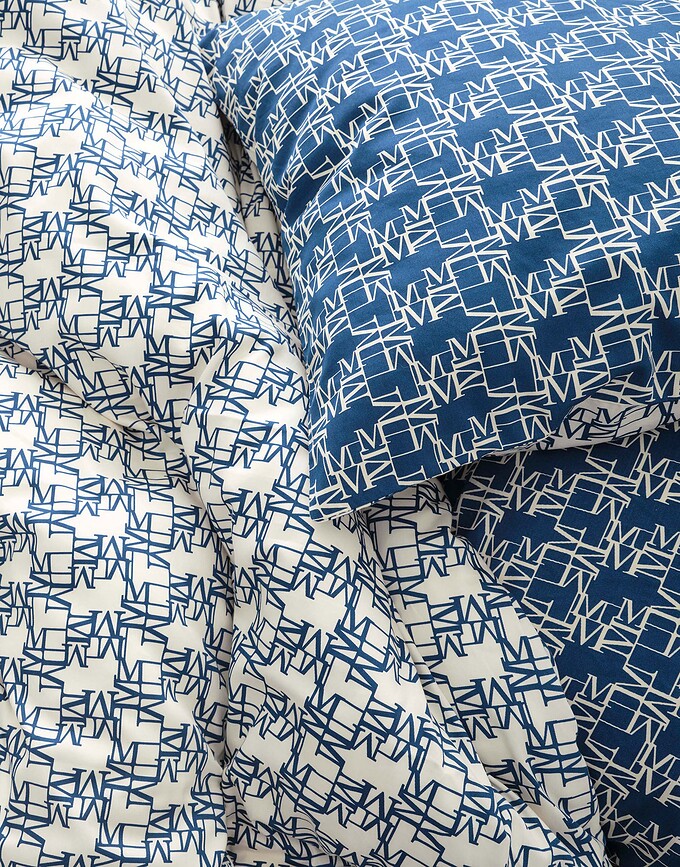 Monogram Parure de Lit 260 x 220 cm, bleue, avec 2 taies d'oreiller 60 x 70 cm, fermeture à rabat