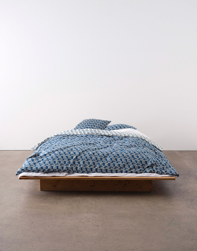 Monogram Parure de Lit 260 x 220 cm, bleue, avec 2 taies d'oreiller 60 x 70 cm, fermeture à rabat