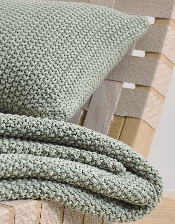 Nordic Knit Coussin 50 x 50 cm, vert pastel, en coton biologique