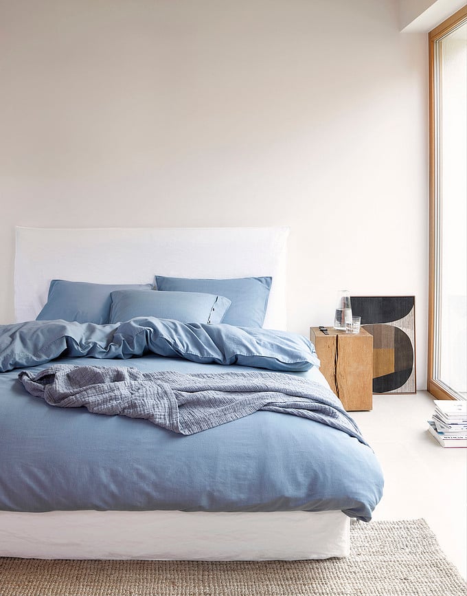 Senja Parure de Lit 200 x 220 cm, bleue, 2 taies d'oreiller 60 x 70 cm, Set 3 pièces