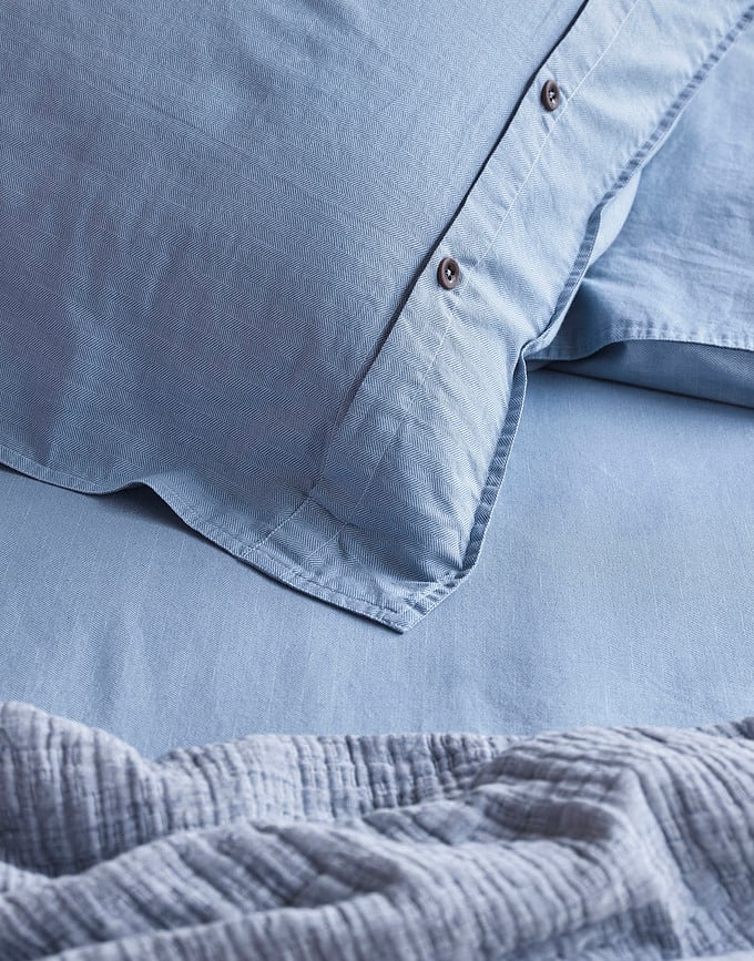 Senja Parure de Lit 200 x 220 cm, bleue, 2 taies d'oreiller 60 x 70 cm, Set 3 pièces