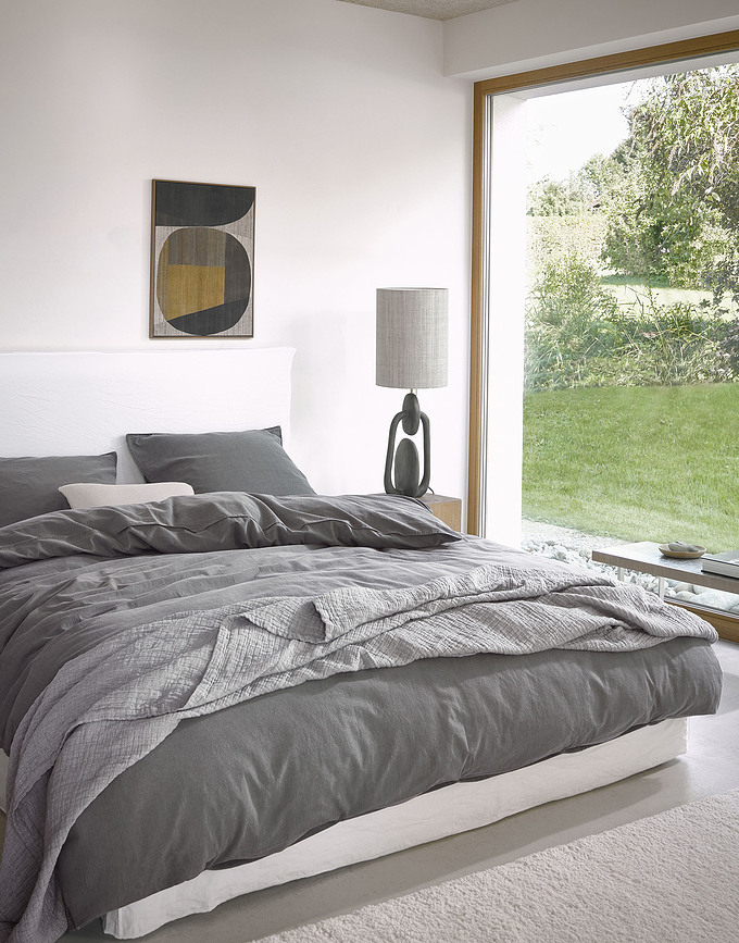 Senja Parure de Lit 200 x 220 cm, grise, 2 taies d'oreiller 60 x 70 cm