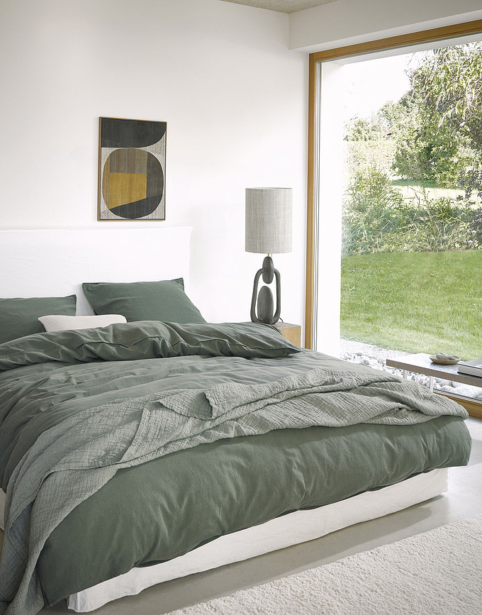 Senja Parure de Lit, verte, 200 x 220 cm, 2 taies d'oreiller 60 x 70 cm