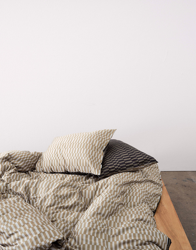 Sillia Parure De Lit 200 x 220 cm, beige et noire, avec 2 taies d'oreiller 80 x 80 cm, fermeture à rabat, Set 3 pièces