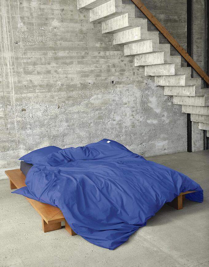 Tove Parure de Lit forme cheminée, 260 x 220 cm, bleu cobalt, Lot de 3 pièces (2 taies d'oreiller 60 x 70 cm)