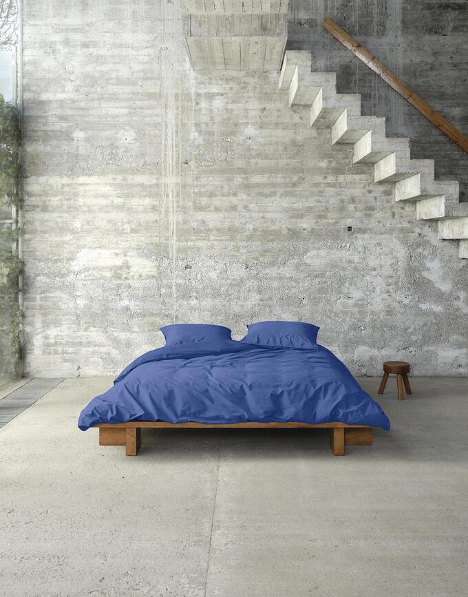 Tove Parure de Lit forme cheminée, 260 x 220 cm, bleu cobalt, Lot de 3 pièces (2 taies d'oreiller 60 x 70 cm)