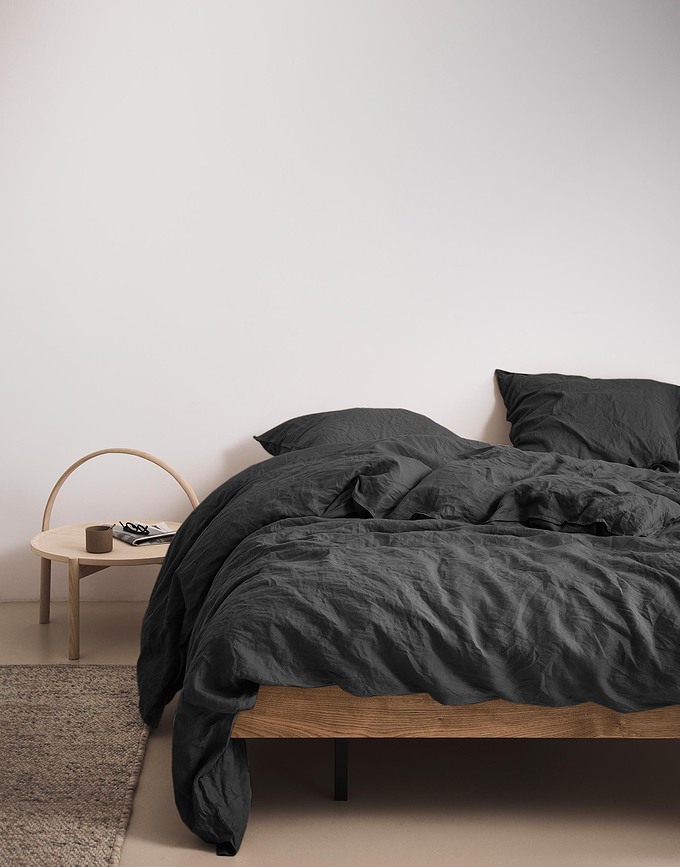 Valka Parure de Lit 200 x 200 cm, lin, anthracite, avec 2 taies d'oreiller 80 x 80 cm