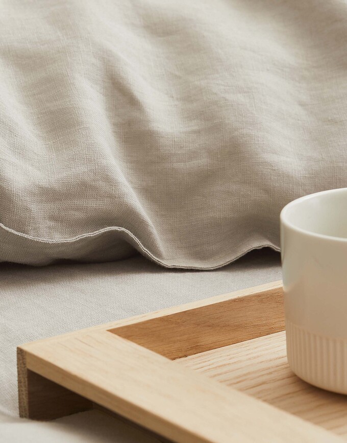 Valka Parure de lit, 200 x 220 cm, en lin, beige, avec 2 taies d'oreiller 60 x 70 cm