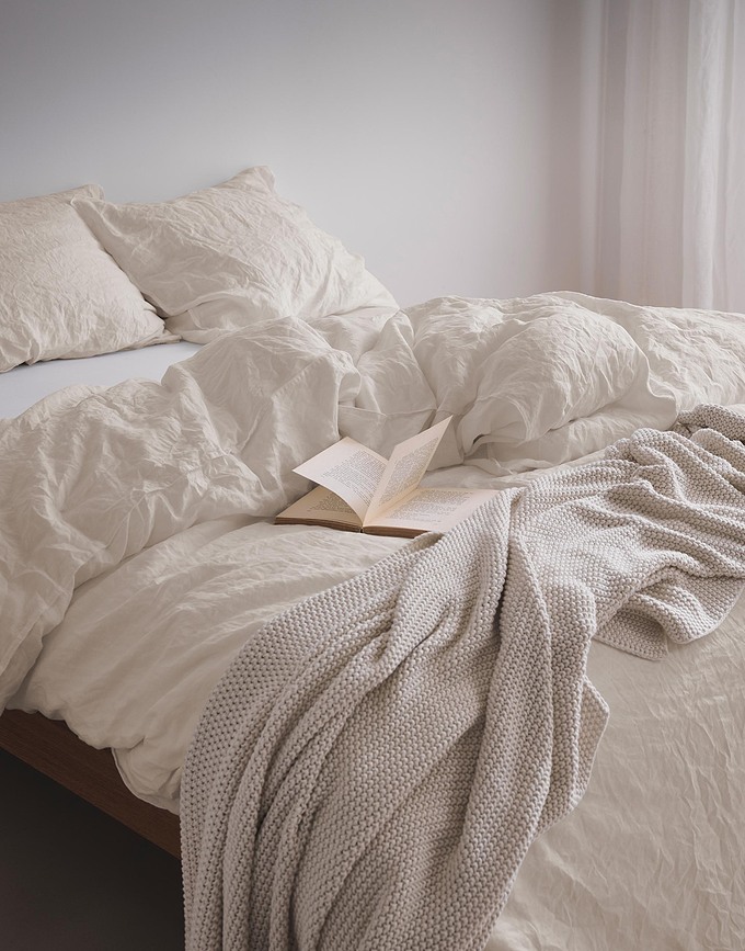 Valka Parure de lit, 200 x 220 cm, en lin, beige, avec 2 taies d'oreiller 60 x 70 cm