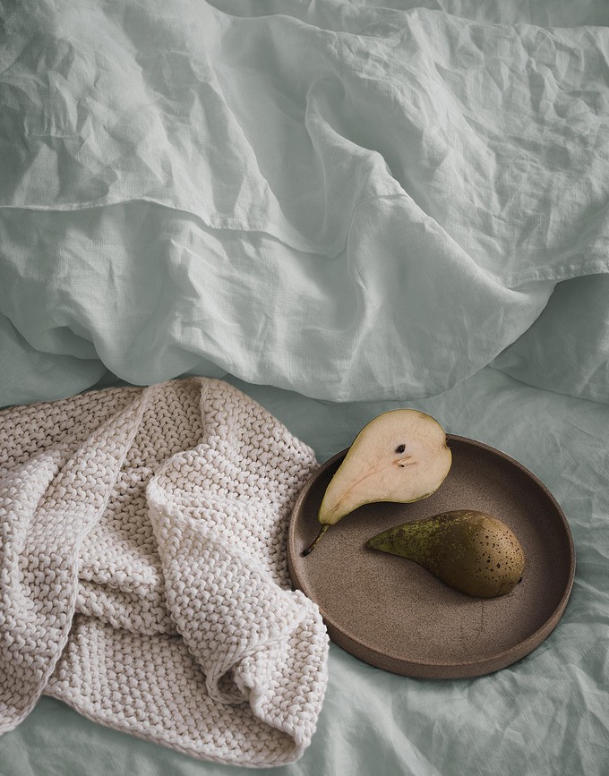 Valka Parure de Lit 200 x 220 cm, pistache, en lin, avec 2 taies d'oreiller 60 x 70 cm