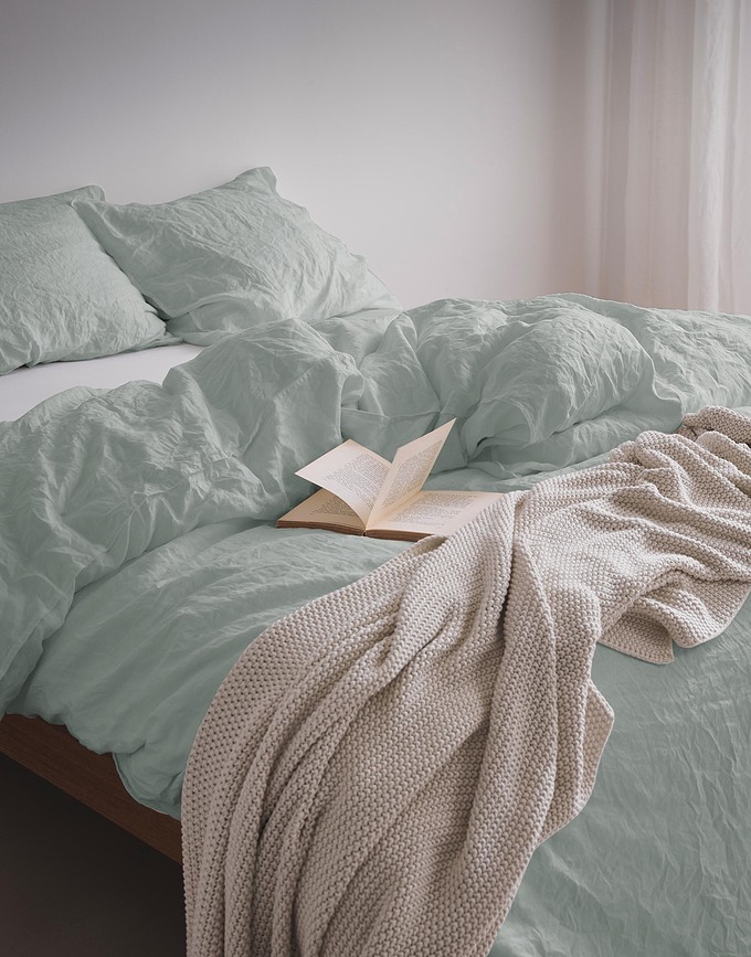 Valka Parure de Lit 200 x 220 cm, pistache, en lin, avec 2 taies d'oreiller 60 x 70 cm