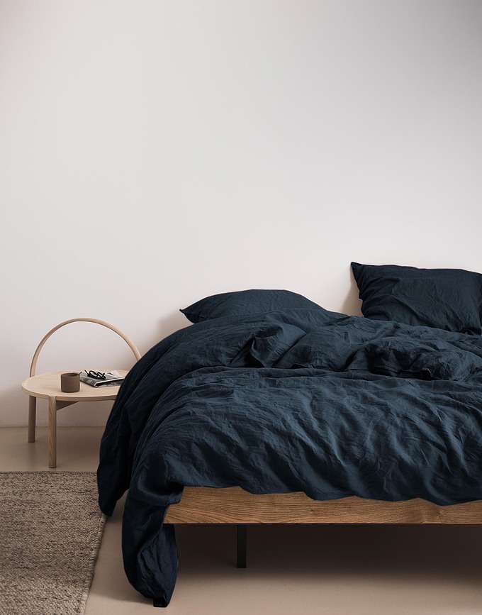 Valka Posteljina 200 x 220 cm lanena indigo s 2 jastučnice 60 x 70 cm