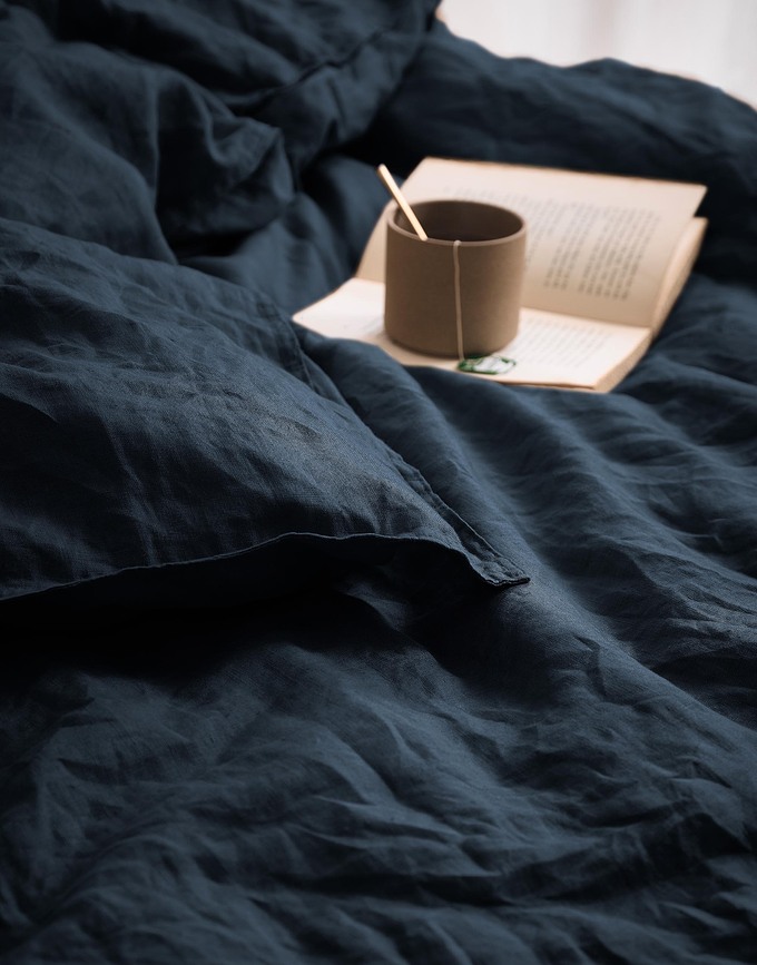 Valka Σετ Παπλωματοθήκης, λινό, ίντιγκο, 200 x 220 cm, με 2 μαξιλαροθήκες 60 x 70 cm