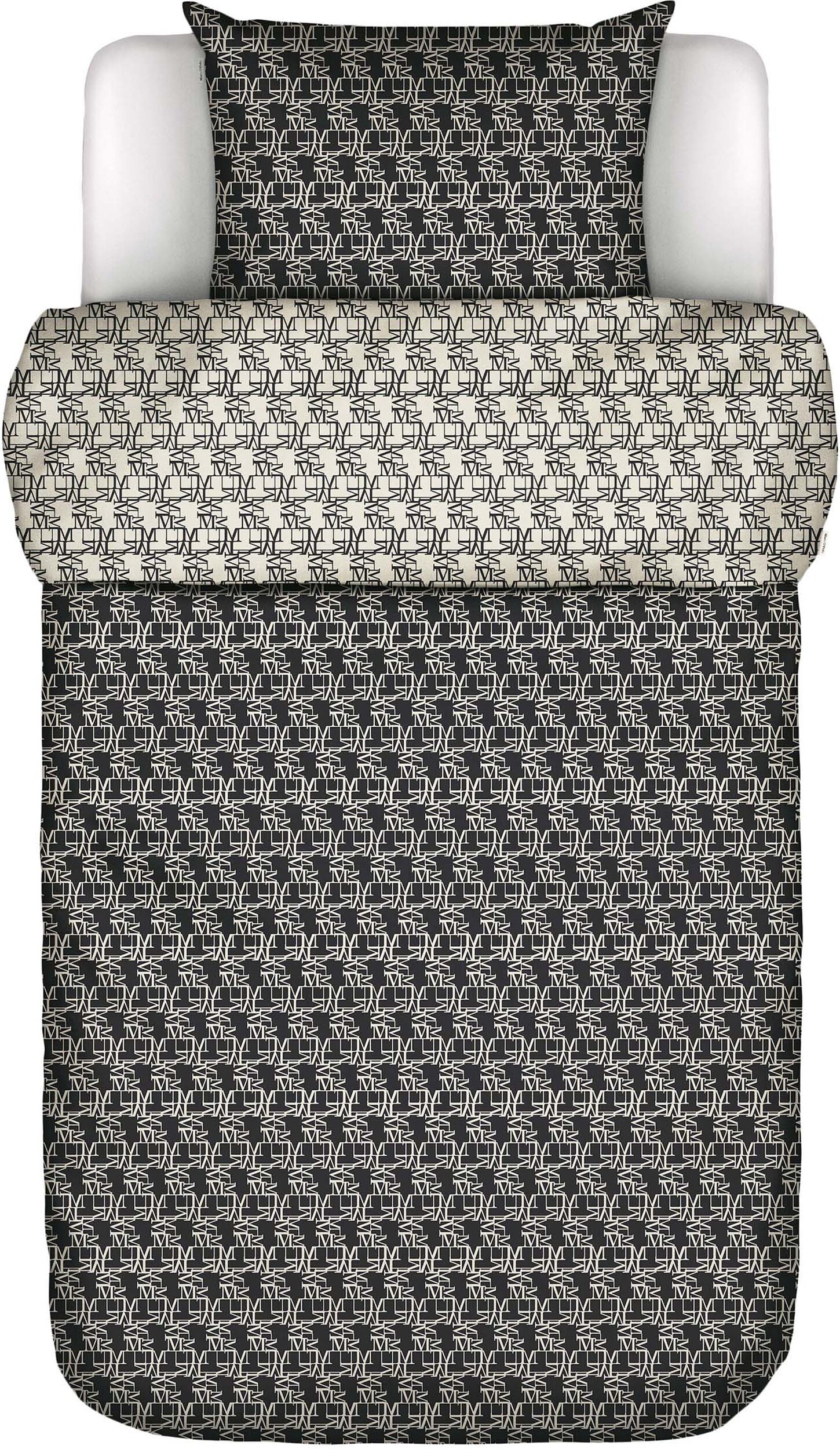 Monogram Bettwäsche 140 x 200 cm schwarz-weiß mit Kissenbezug 70 x 90 cm Reißverschluss