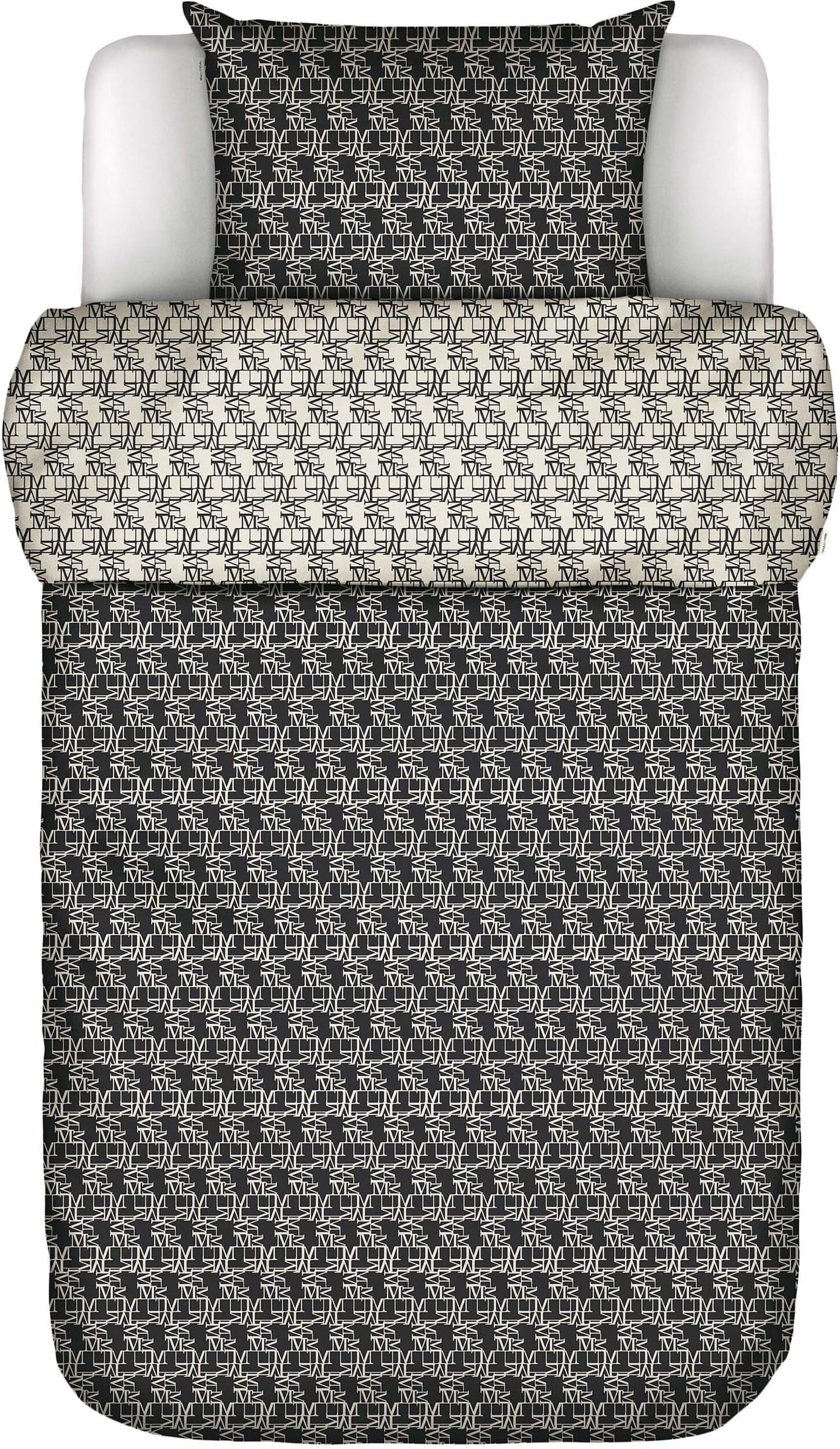 Monogram Bettwäsche 155 x 220 cm schwarz-weiß mit Kissenbezug 80 x 80 cm Reißverschluss