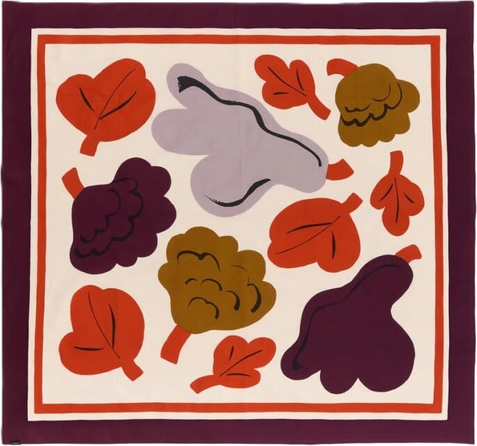 Kukasta kukkaan Tischdecke 140 x 140 cm, strohgelb-pflaumenblau