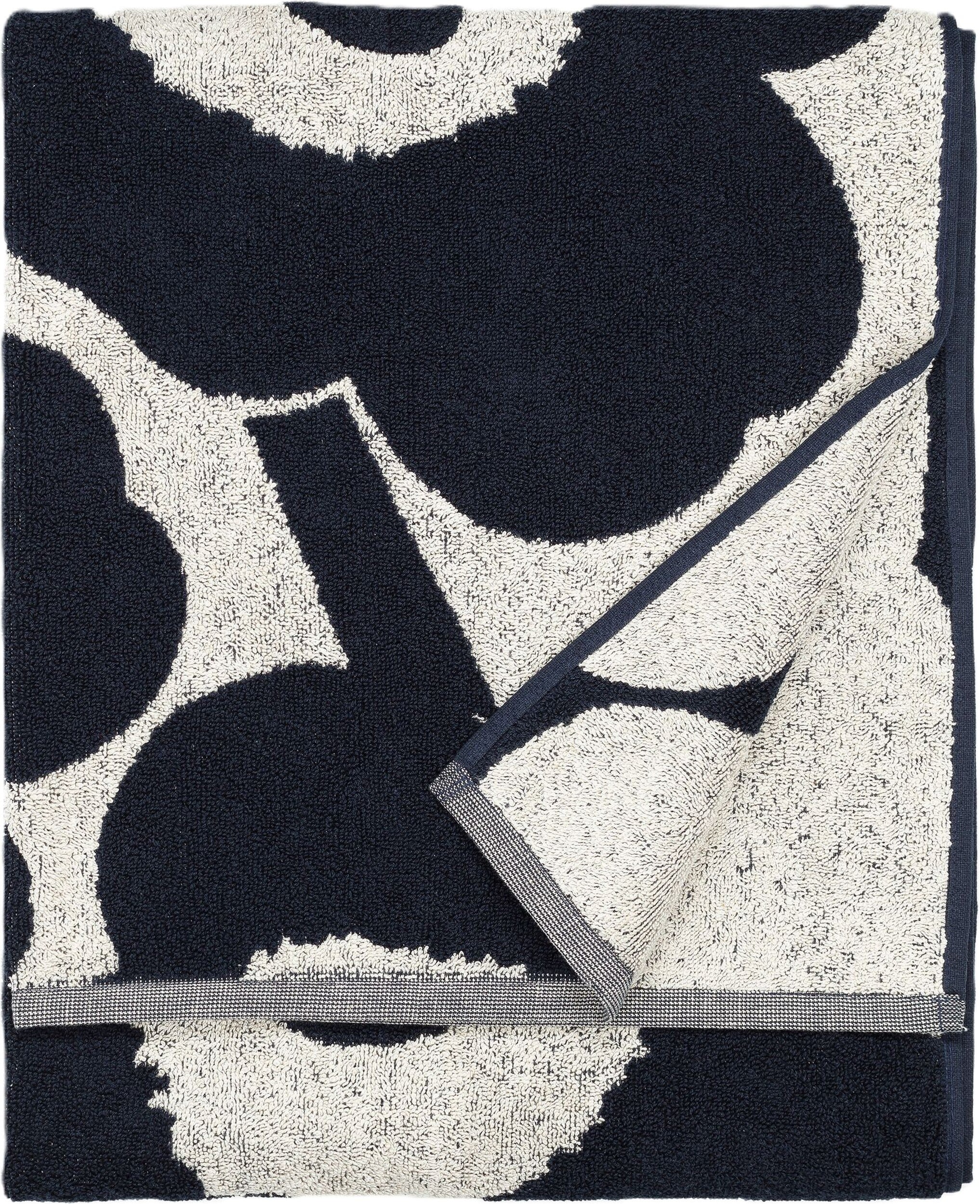 Unikko Badetuch 70 x 150 cm, dunkelblau-weiß, Baumwolle-Leinen