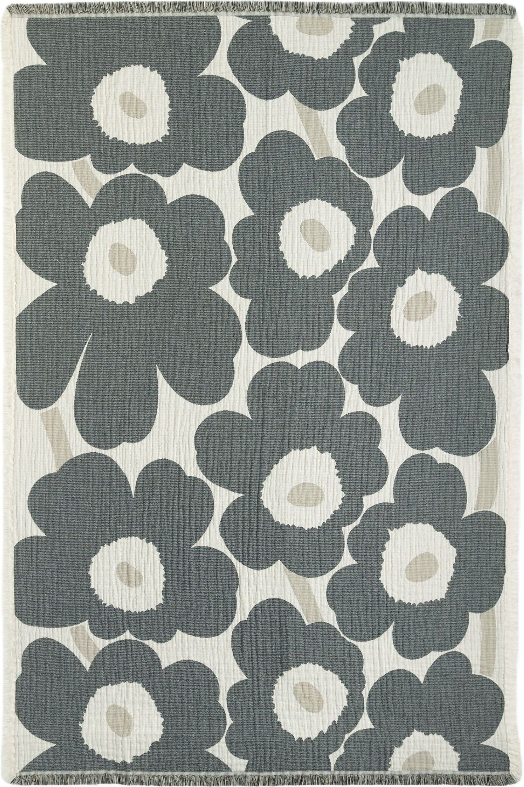 Unikko Decke 150 x 220 cm, schwarz-creme, Baumwolle