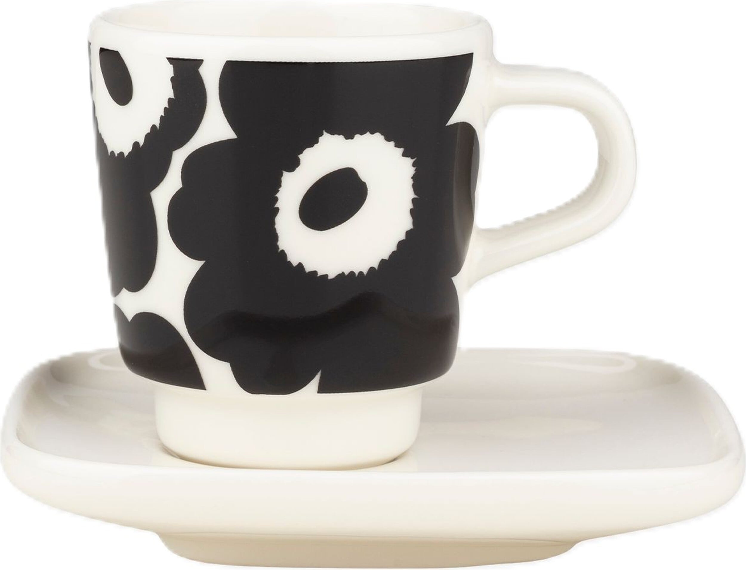 Unikko Espressotasse mit Untertasse 50 ml, schwarz-weiß
