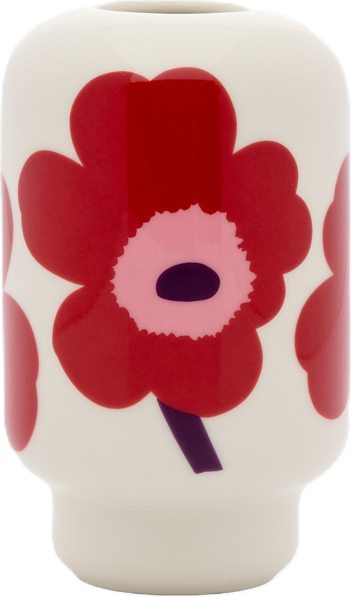 Unikko Vase 14 cm, weiß-rot, Steinzeug