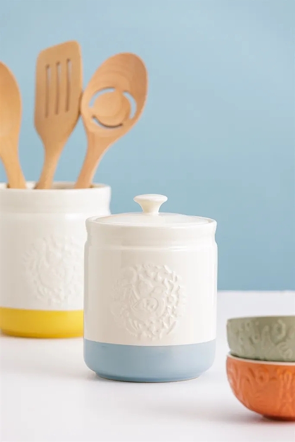 Bote de cocina Home To Roost, 1 L, crema y azul