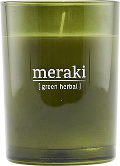 Aromātiskā svece Meraki Green Herbal zaļā stiklā liela