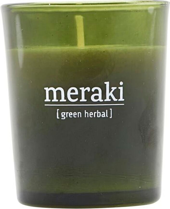 Meraki Green Herbal Dišeča sveča, majhna, zeleno steklo